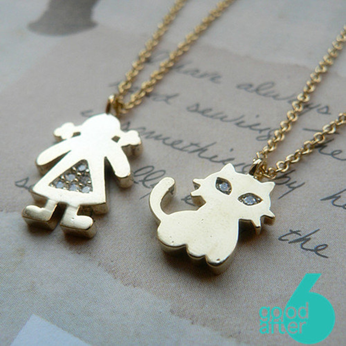 Cute Pet Lovers Jewelry Gold Cat Necklace Little Girl Charm Etsy