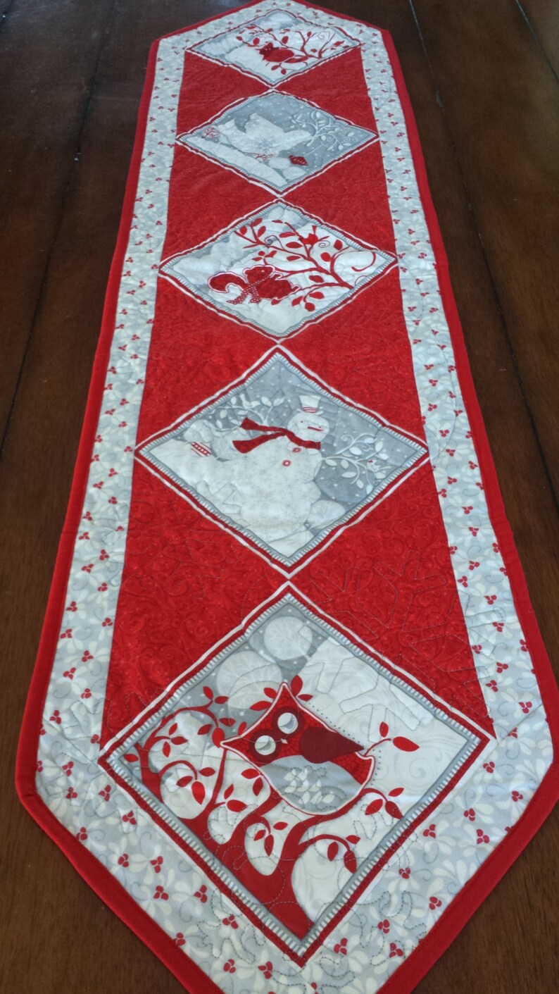 Red White and Silver Christmas Table Runners Etsy