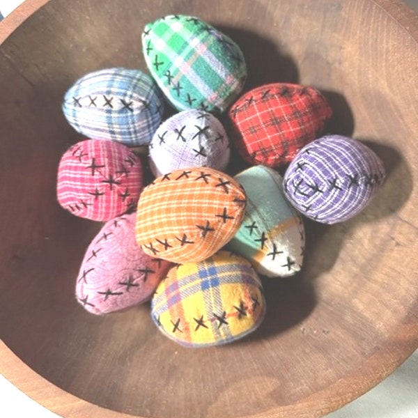 TEN COUNTRY EGGS, Flannel Prims, Bowl Fillers, Rustic, Farmhouse Fresh, Country Western, Holiday Accent, Ornaments, Tiered Tray Tucks