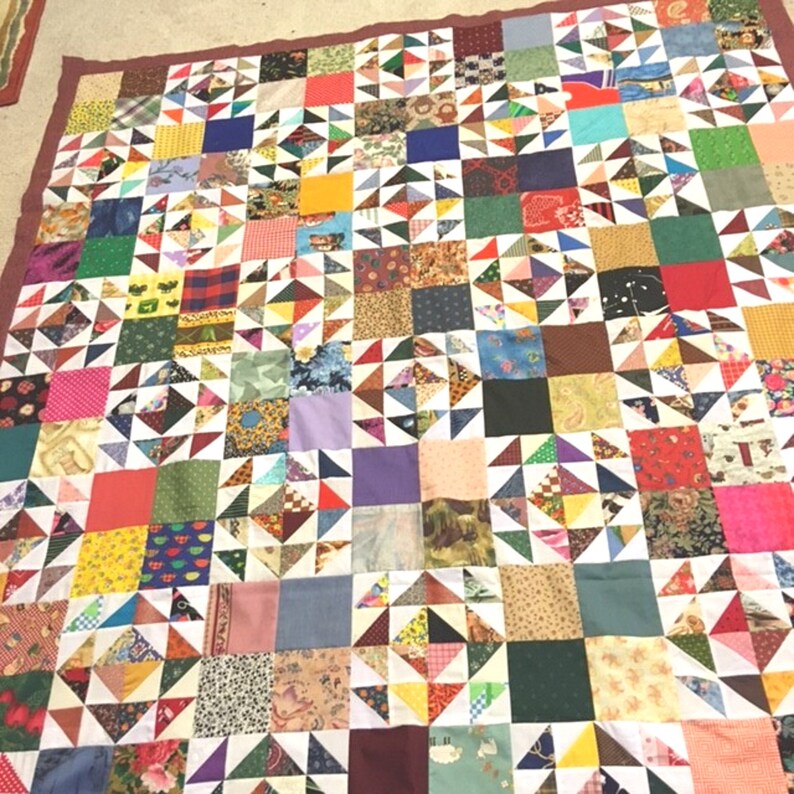 PATCHWORK UFO QUILT Scrappy Style Farmhouse Country Decor Etsy