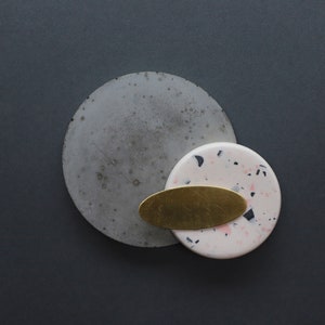 Concrete and terrazzo pink, black and brass wall hanging Wall Art