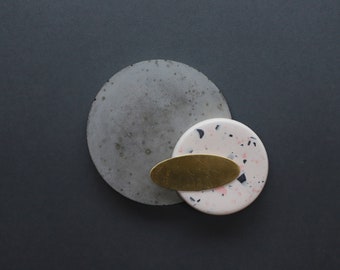 Concrete and terrazzo pink, black and brass wall hanging Wall Art