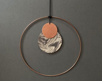 Copper & black ceramic wall hanging with marbled stoneware