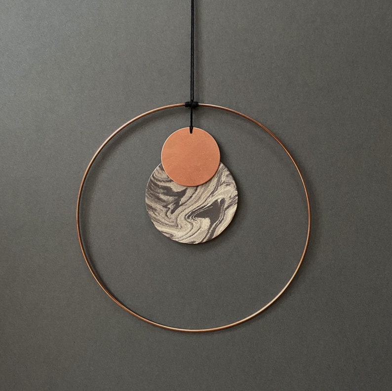 Copper & black ceramic wall hanging with marbled stoneware image 1