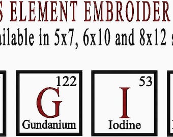 AGGIES Periodic Element Embroidery Design Available in 5x7 6x10 and 8x12 - Machine Embroidery Design - Instant Download