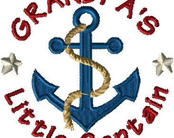 Grandpa's Little Captain Machine Embroidery Design Anchor Embroidery Nautical Embroidery