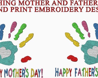 Mother's Day and Father's Day Matching Hand Print - TWO Separate designs in 3 Sizes - Machine Embroidery Design - Instant Download