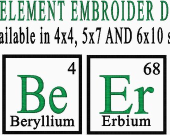 BEER Periodic Element Embroidery Design - Fun for St. Patrick's Day!