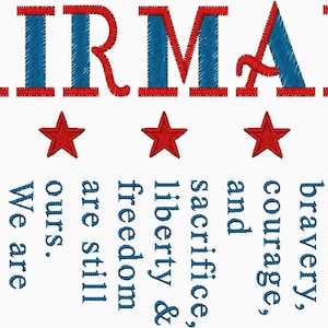 May include: Embroidered design with the word "AIRMAN" in red and blue, with red stars below. The text includes phrases like "Because of your bravery, courage, and sacrifice, liberty & freedom are still ours. We are deeply grateful."