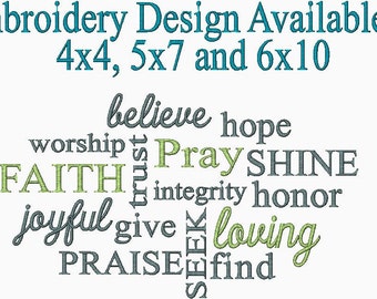 Christian Subway Art Believe Faith Pray Shine Praise Joyful Give Loving Honor  WORD Embroidery Design