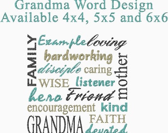 Grandma Subway Art Word Embroidery Design - Machine Embroidery Design - Instant Download
