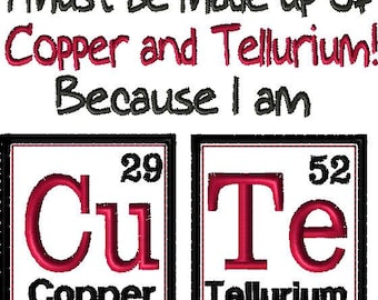 Periodic Table Design - I AM CUTE - Science Embroidery - Chemistry Embroidery