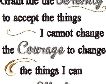 Serenity Prayer Embroidery Design - 6 x 10 ONLY - Machine Embroidery Download - Digital Download