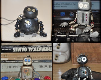 CUSTOMIZE YOUR OWN Robot Cell Bag Friend Polymer Clay Doll with Cellphone Strap Made to Order Kawaii Geekery Figurine