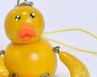 Tiny Duck Cell Bag Friend Polymer Clay Doll with Cellphone Strap Cute Animal Figurine Kawaii Bag Accessory DecorationUnique gift