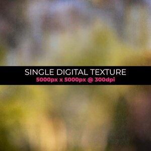 Può includere: Texture digitale astratta con uno sfondo sfocato di tonalità gialle, verdi e marroni. Un banner nero sull'immagine mostra il testo "SINGLE DIGITAL TEXTURE" e i dettagli della risoluzione.