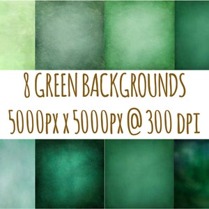 8 Green Digital Backgrounds for Photography, Video, Portraits, Graphic Design, Digital Art, Photoshop Overlays, Backdrop, Journals, Planners