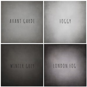 May include: Four different shades of gray, each with a different name: Avant Garde, Foggy, Winter Grey, and London Fog.