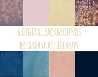 8 BREAKFAST at TIFFANYS Digital Backgrounds for Photography, Video, Portraits, Graphic Design, Paper, Photoshop Overlays, Replace Background