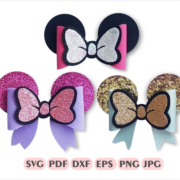 Souris oreilles arc modèle SVG, arc SVG, modèle d’arc, modèle d’arc de cheveux, feutre arc Silhouette coupe fichiers, fichiers de coupe Cricut, arc de cheveux bricolage