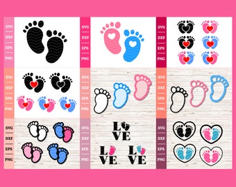 Bundle 01/ Baby feet Svg/ Newborn footprint/ Baby Shower Svg/ Digital File #1-9