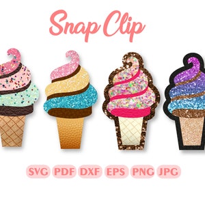 Ice Cream Snap Clip SVG Template: Hair Clip Bow (Digital Download)