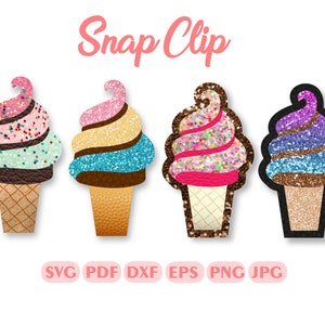 Ice cream Snap Clip SVG, Snapclip Template, Clippie Cover,  Hair Clip Svg, Bow Template, Bow SVG, cut files for Cricut Silhouette  #IC 02A