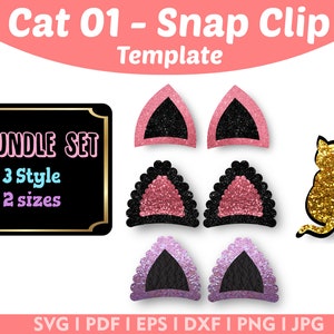 Cat Ears Snap Clip SVG, Snapclip Template, Clippie Cover,  Hair Clip Svg, Bow Template, Bow SVG, cut files for Cricut Silhouette  #Cat ears