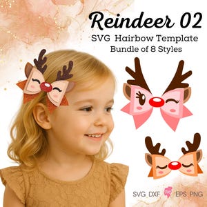 Reindeer 02 Hair Bow Template SVG: Christmas Felt Bow Cut Files (Digital Download)