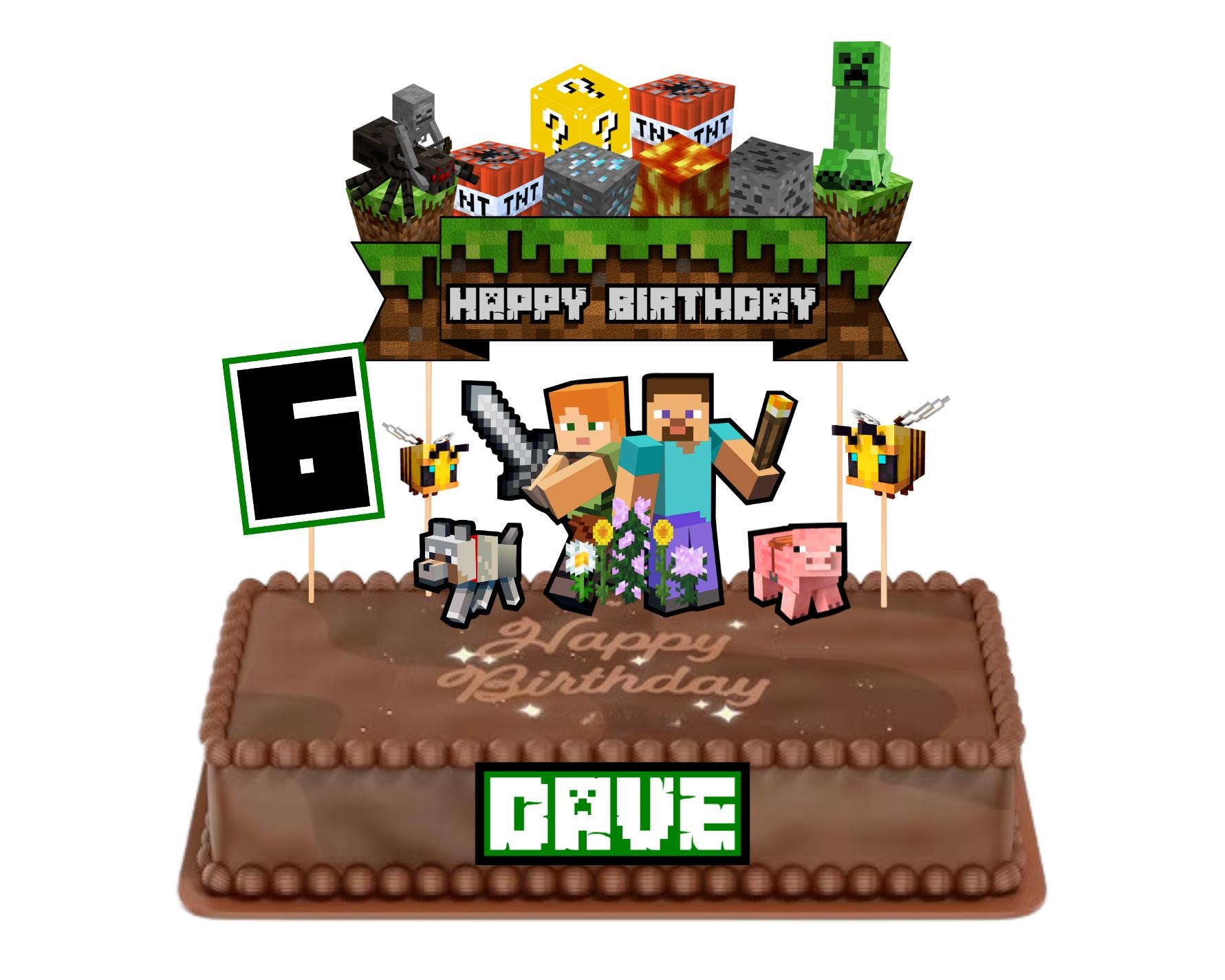 Custom Game Minecraft Digital Cake Topper