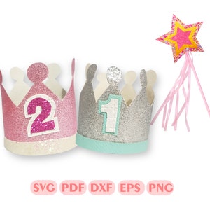 Crown and wand SVG, Princess crown template, Diy Birthday crown  Silhouette  Cricut Cut Files, Mini party crown, Hairbow pdf template