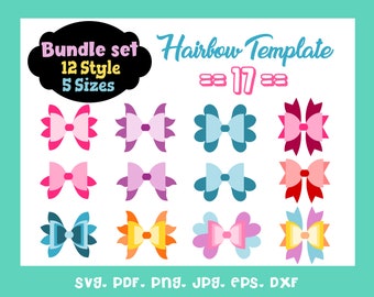 ヘアリボンテンプレートバンドルSVG | 12スタイル＆5サイズ | フェイクレザーリボンコレクション | CricutとSilhouetteカットファイル