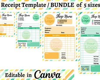 Canva receipt template / Receipt book /  Personalized receipt / Editable Canva receipt / Orange, Green Receipt Template