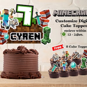 Benutzerdefinierte Gamer Digital Cake Topper / Pixel-Spiel Printable Personalize Kuchen und Cupcake Topper PDF, PNG
