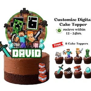 Custom Pixel Game Cake Topper: Personalized Gamer Birthday Decoration (PDF & PNG Download