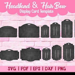 Cartão de exibição de laço de cabelo - Pacote de 2 estilos e 6 tamanhos, Total de 36 cartões de exibição de laço de cabelo, cartão de faixa de cabeça SVG, PNG, Pdf eps, arquivo dxf /AABB