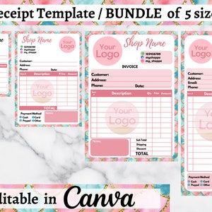 Canva receipt template / Receipt book / Personalized receipt / Editable Canva receipt / Mermaid Pink Blue Receipt Template