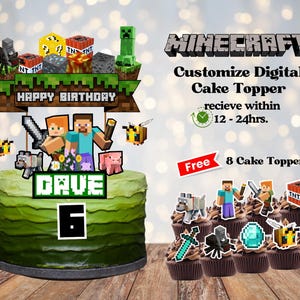 Benutzerdefinierte Gamer Digital Cake Topper / Pixel-Spiel Printable Personalize Kuchen und Cupcake Topper PDF, PNG