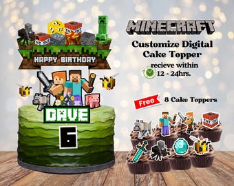 Personalized Gamer Cake Topper: Pixel Game Theme (PDF, PNG Digital Download