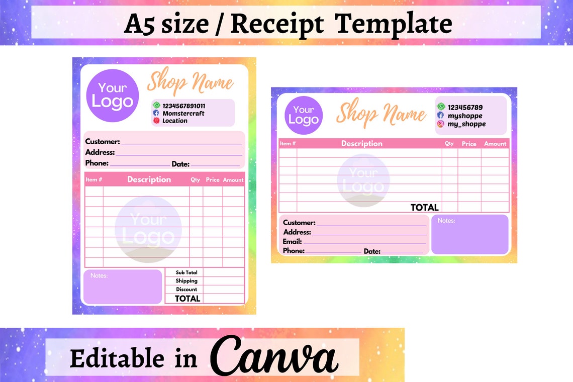 Canva Receipt Template / Receipt Book / Personalized Receipt / Etsy