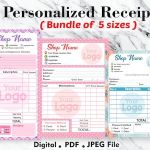 Bundle of 5 sizes Personalized Receipt/ Editable & Printable PDF Template/ JPEG File/ Custom Order Receipt