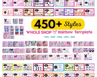 450種類以上のデジタルヘアボウテンプレート（SVG）｜フェイクレザーのボウパターン｜Cricut＆Silhouette用印刷可能なヘアボウ（PDF、EPS、DXF、PNG）