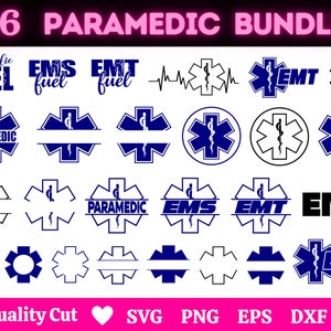 26 種類以上のスタイルの救急救命士バンドル SVG、EMT バンドル、Star of life svg、dfx、eps、png、ベクター、カットファイル