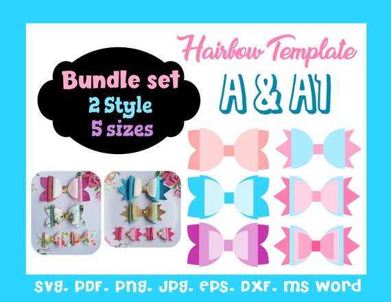 Download Free Two 2 Style 5 Sizes Hair Bow Template Bundle Cricut Etsy SVG Cut Files