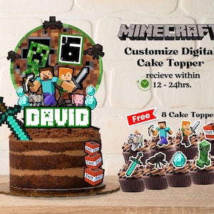 Benutzerdefiniertes Spiel Minecroft Digital Cake Topper / Minenspiel Printable Personalisieren Kuchen und Cupcake Topper PDF, PNG