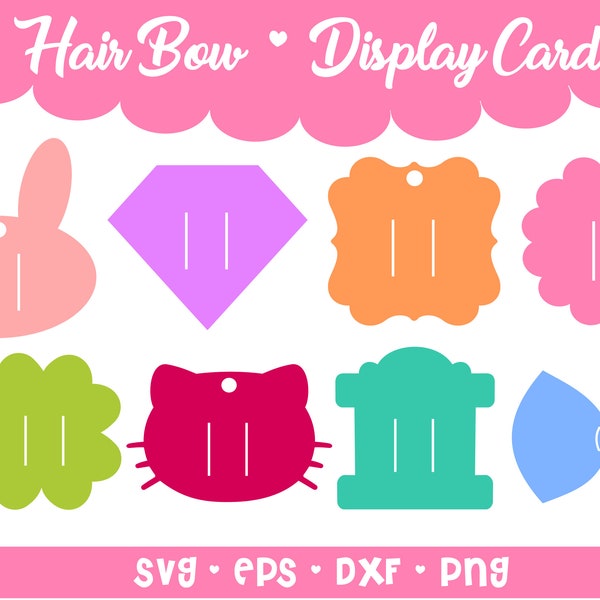 Hair Bow Clip Display Card 06 - Bundle of 8 style and 3 sizes, Total of 48 Headband card SVG, PNG, Pdf eps, dxf file