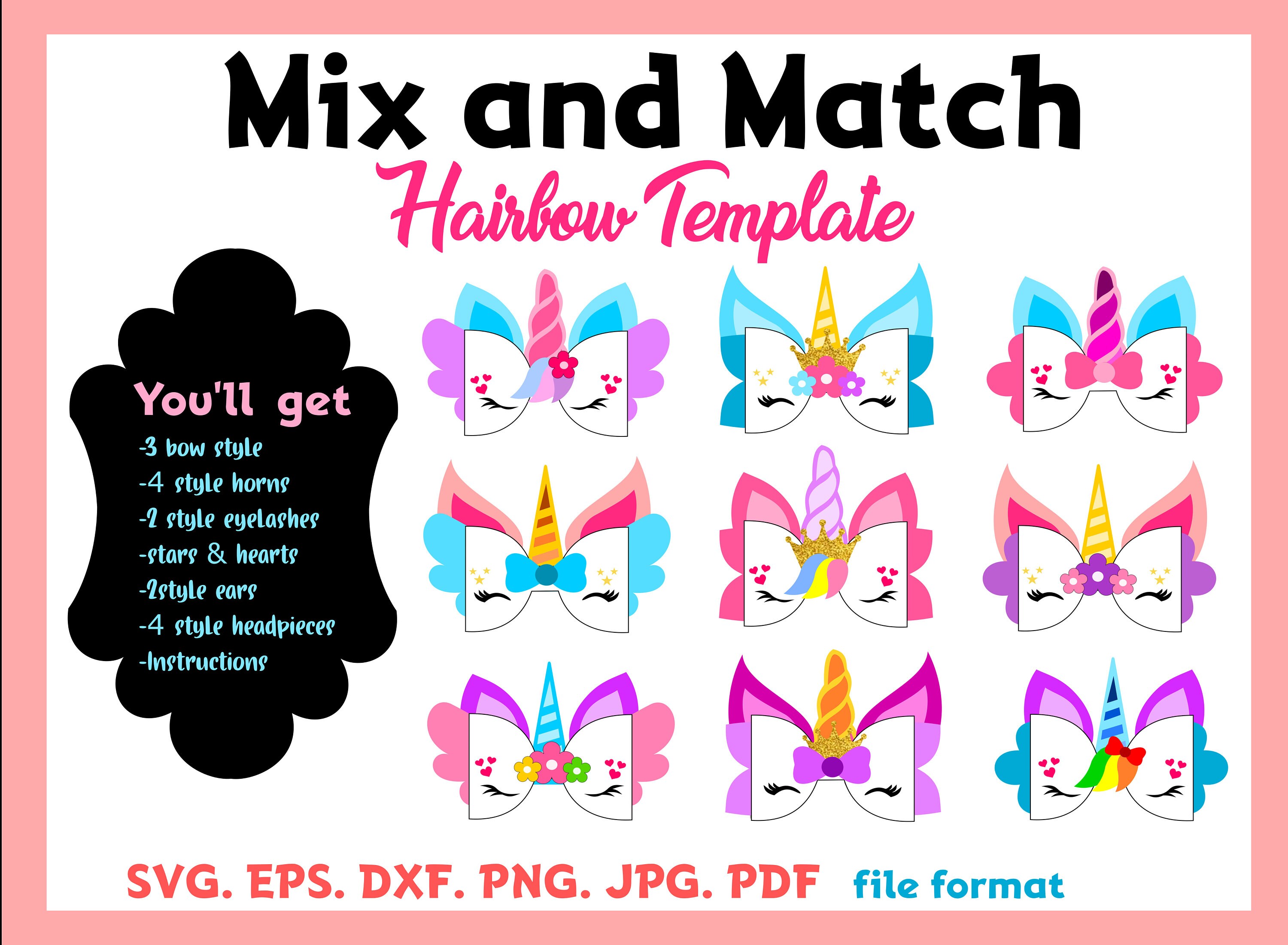 Download Unicorn Bow Template Svg Bow Svg Bow Template Hair Bow Etsy