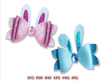 Bunny Hair Bow SVG Template, Easter Bow SVG, Faux Leather Bow Template, Kids Bow Cut File for Cricut, DIY Hair Bow Pdf, Png