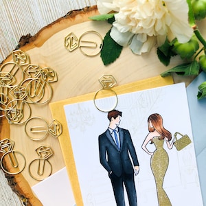 Graffette dorate Planner Decorazione Forniture per ufficio Simpatico supporto per inviti di nozze Anello d'oro Decorazioni per matrimoni Accessori per ufficio dorati Carino