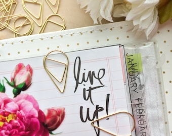 May include: A white planner with gold paper clips and a pink floral design. The planner has a clear plastic pocket on the right side with a tab that says "JANUARY FEB MAR APR MAY JUN JUL AUG SEP". The planner has a page with the words "live it up!" written in black marker.